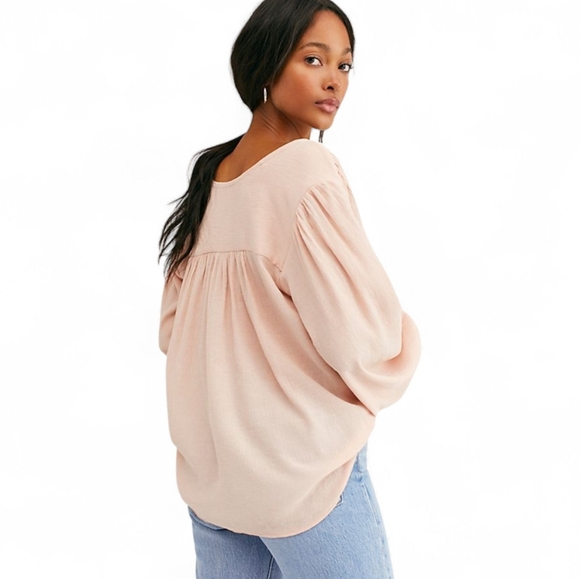 Free People Check On It Long Sleeve Open Wrap Top In Pink Peach Size Medium - Picture 2 of 9